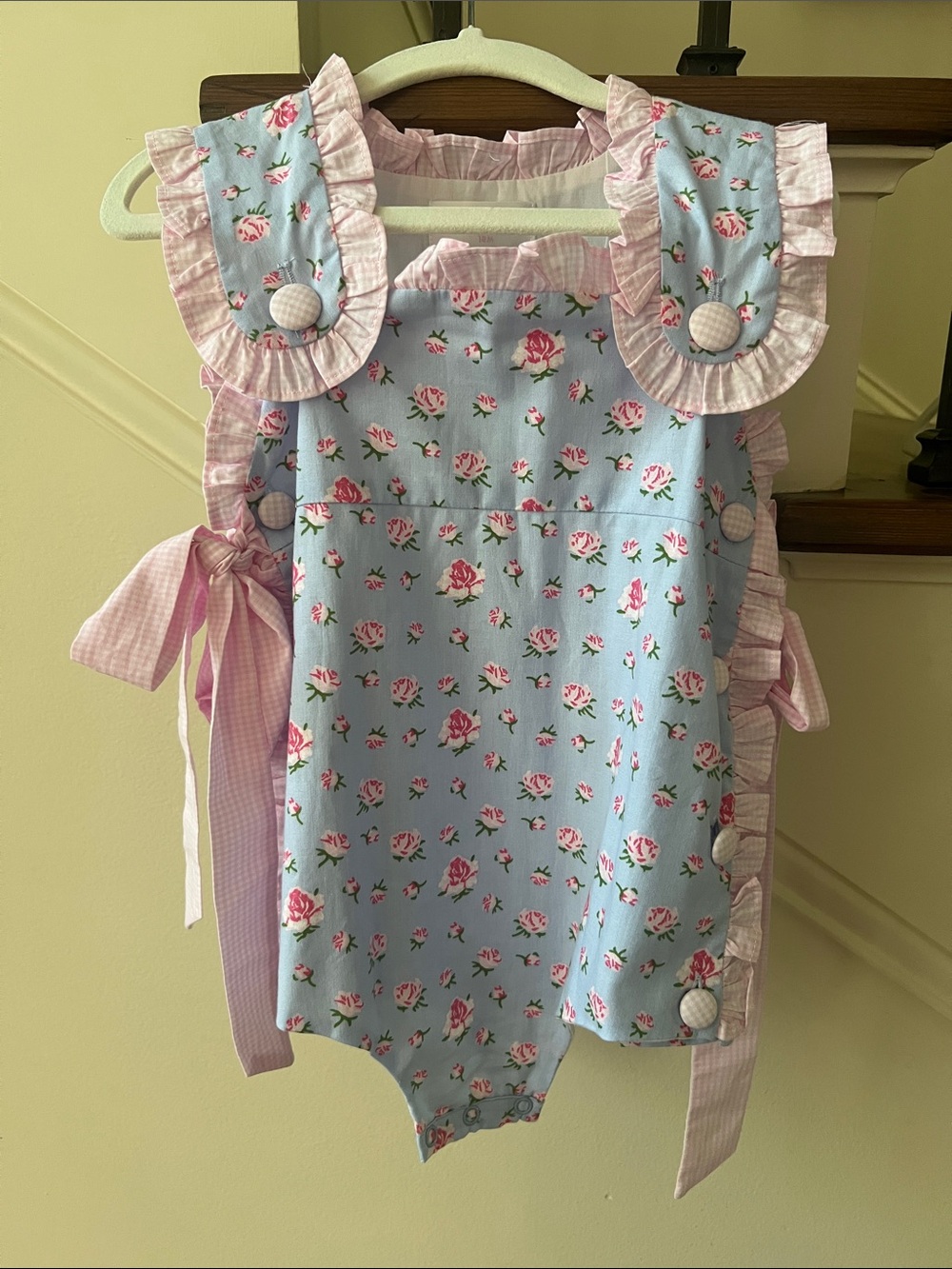 Cecil and Lou Girls Pink & Blue Floral One-Piece Romper Bubble